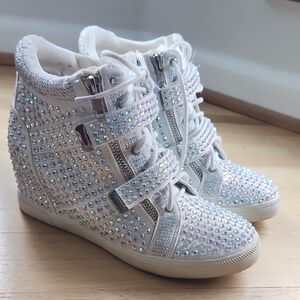 Women's White Studded High-Top Sneakers